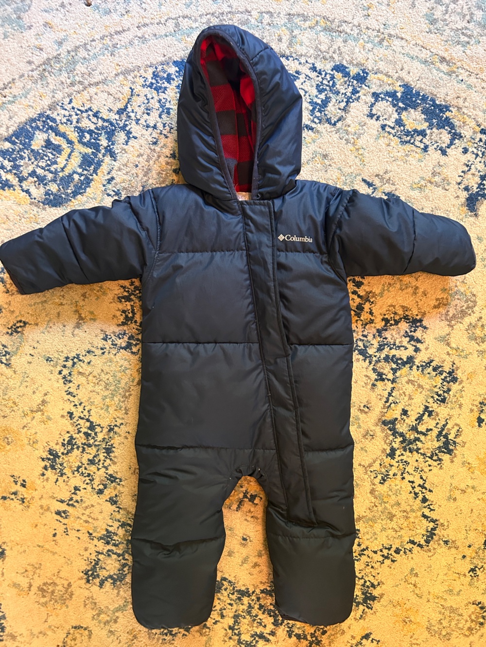 Columbia Red and Navy Plaid Fleece Snowsuit